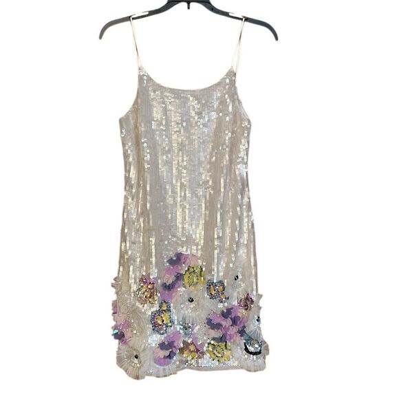 Mac Duggal NEW Sz 2 93628 White Sequined Embellished Spaghetti Strap Mini Dress - Picture 5 of 11